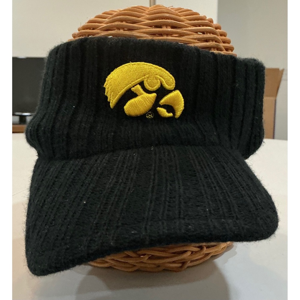 VTG 90s Starter Iowa Hawkeyes Knit Visor Hat Unisex OSFA Black Ribbed NCAA